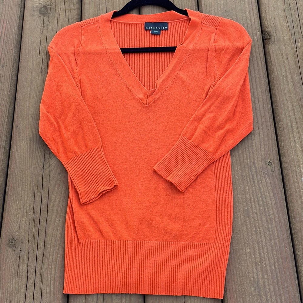 Orange V neck sweater. Medium. Great for cooler weather.